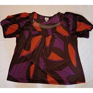 Women Sz 2X Worthington Blouse Short Sleeve Brown Purple Orange